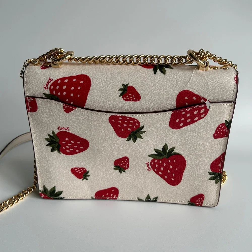 Coach Klare Crossbody Chalk White Strawberry Pebbled Leather Bag Excellent